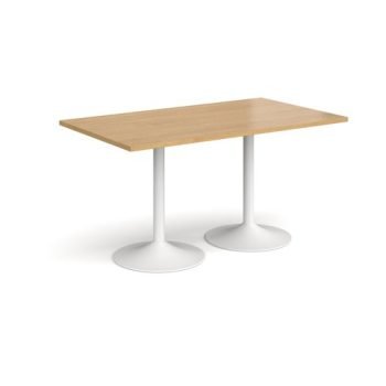 Genoa rectangular dining table with white trumpet base 1400mm x 800mm oak - GDR1400-WH-O