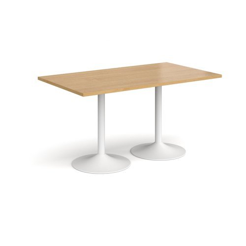 Genoa rectangular dining table with white trumpet base 1400mm x 800mm oak - GDR1400-WH-O