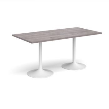 Genoa rectangular dining table with white trumpet base 1600mm x 800mm grey oak - GDR1600-WH-GO