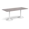 Genoa rectangular dining table with white trumpet base 1800mm x 800mm grey oak - GDR1800-WH-GO