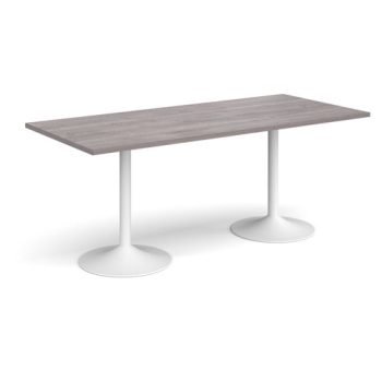 Genoa rectangular dining table with white trumpet base 1800mm x 800mm grey oak - GDR1800-WH-GO