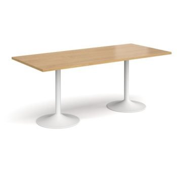 Genoa rectangular dining table with white trumpet base 1800mm x 800mm oak - GDR1800-WH-O