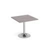 Genoa square dining table with chrome trumpet base 800mm grey oak - GDS800-C-GO