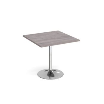 Genoa square dining table with chrome trumpet base 800mm grey oak - GDS800-C-GO