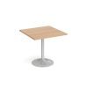 Genoa square dining table with silver trumpet base 800mm beech - GDS800-S-B