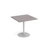 Genoa square dining table with silver trumpet base 800mm grey oak - GDS800-S-GO