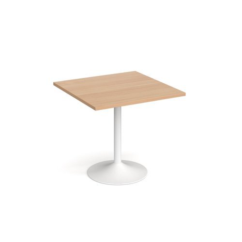 Genoa square dining table with white trumpet base 800mm beech - GDS800-WH-B