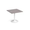Genoa square dining table with white trumpet base 800mm grey oak - GDS800-WH-GO