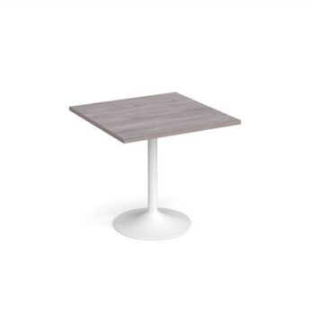 Genoa square dining table with white trumpet base 800mm grey oak - GDS800-WH-GO