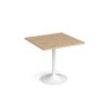 Genoa square dining table with white trumpet base 800mm kendal oak - GDS800-WH-KO