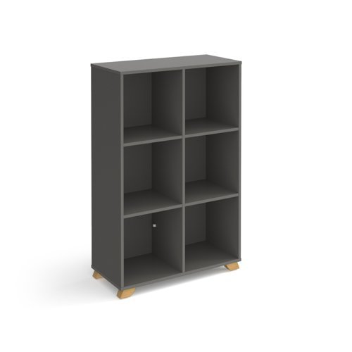 Giza cube storage unit 1370mm high with 6 open boxes and wooden legs grey - GZCS3-2-OG
