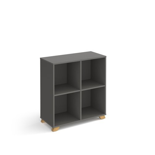 Giza cube storage unit 950mm high with 4 open boxes and wooden legs grey - GZCS2-2-OG