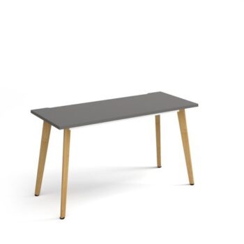 Giza straight desk 1400mm x 600mm with wooden legs oak finish grey top - GZ614-OG