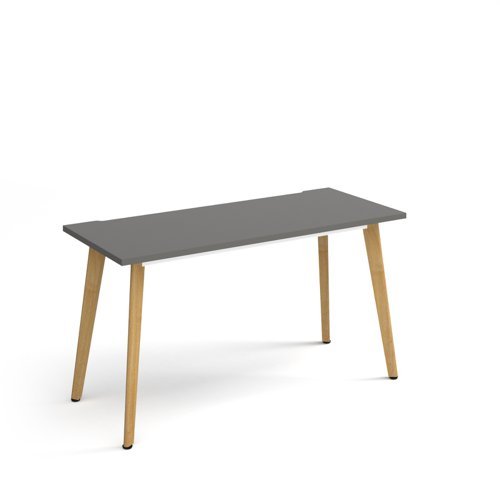 Giza straight desk 1400mm x 600mm with wooden legs oak finish grey top - GZ614-OG