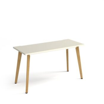 Giza straight desk 1400mm x 600mm with wooden legs oak finish white top - GZ614-WH