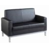 Helsinki square back reception 2 seater chair 1340mm wide black leather faced - HEL50002