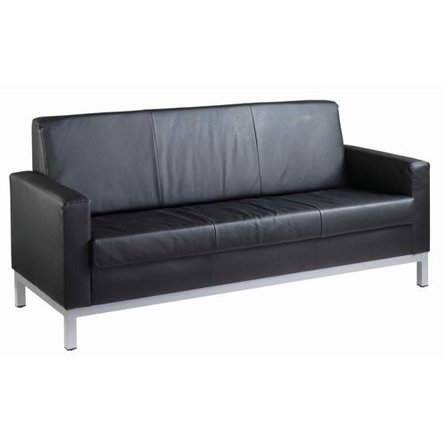 Helsinki square back reception 3 seater chair 1880mm wide black leather faced - HEL50004