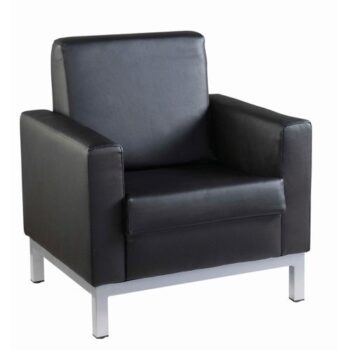 Helsinki square back reception single tub chair 800mm wide black leather faced - HEL50001