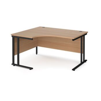 Maestro 25 left hand ergonomic desk 1400mm wide black cantilever leg frame beech top - MC14ELKB