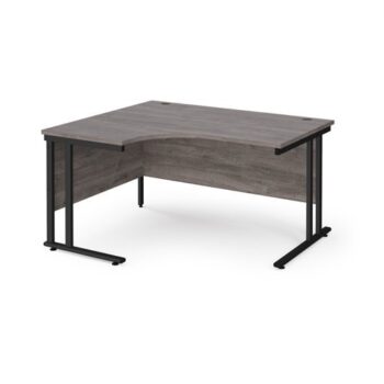 Maestro 25 left hand ergonomic desk 1400mm wide black cantilever leg frame grey oak top - MC14ELKGO
