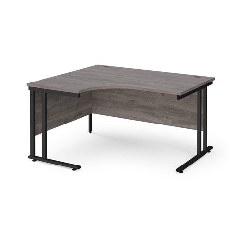 Maestro 25 left hand ergonomic desk 1400mm wide black cantilever leg frame grey oak top - MC14ELKGO