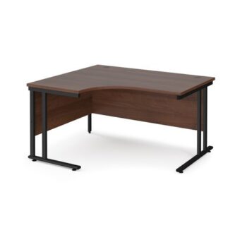 Maestro 25 left hand ergonomic desk 1400mm wide black cantilever leg frame walnut top - MC14ELKW