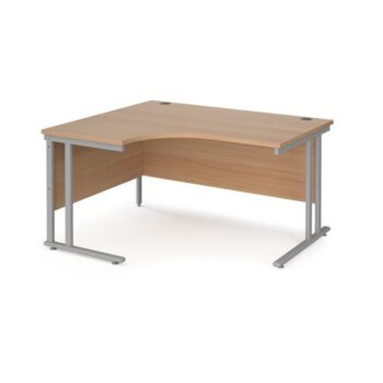 Maestro 25 left hand ergonomic desk 1400mm wide silver cantilever leg frame beech top - MC14ELSB