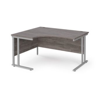 Maestro 25 left hand ergonomic desk 1400mm wide silver cantilever leg frame grey oak top - MC14ELSGO
