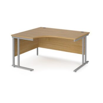 Maestro 25 left hand ergonomic desk 1400mm wide silver cantilever leg frame oak top - MC14ELSO