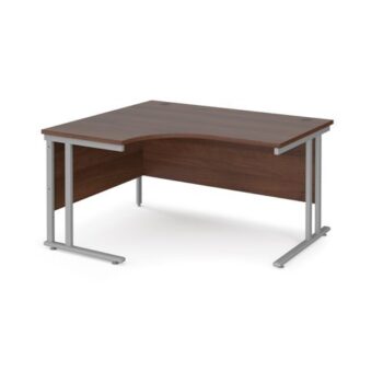 Maestro 25 left hand ergonomic desk 1400mm wide silver cantilever leg frame walnut top - MC14ELSW