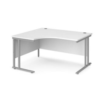 Maestro 25 left hand ergonomic desk 1400mm wide silver cantilever leg frame white top - MC14ELSWH