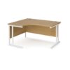 Maestro 25 left hand ergonomic desk 1400mm wide white cantilever leg frame oak top - MC14ELWHO