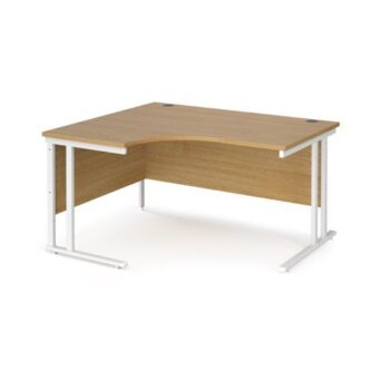 Maestro 25 left hand ergonomic desk 1400mm wide white cantilever leg frame oak top - MC14ELWHO