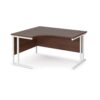 Maestro 25 left hand ergonomic desk 1400mm wide white cantilever leg frame walnut top - MC14ELWHW