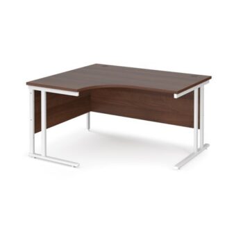 Maestro 25 left hand ergonomic desk 1400mm wide white cantilever leg frame walnut top - MC14ELWHW