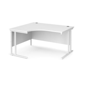 Maestro 25 left hand ergonomic desk 1400mm wide white cantilever leg frame white top - MC14ELWHWH