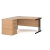Maestro 25 left hand ergonomic desk 1400mm with black cantilever frame and desk high pedestal beech - EBK14LB