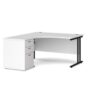 Maestro 25 left hand ergonomic desk 1400mm with black cantilever frame and desk high pedestal white - EBK14LWH