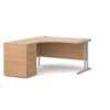 Maestro 25 left hand ergonomic desk 1400mm with silver cantilever frame and desk high pedestal beech - EBS14LB