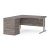Maestro 25 left hand ergonomic desk 1400mm with silver cantilever frame and desk high pedestal grey oak - EBS14LGO