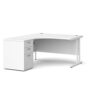 Maestro 25 left hand ergonomic desk 1400mm with white cantilever frame and desk high pedestal white - EBWH14LWH
