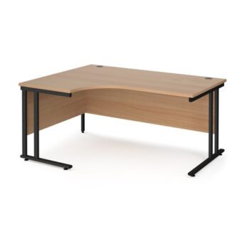 Maestro 25 left hand ergonomic desk 1600mm wide black cantilever leg frame beech top - MC16ELKB