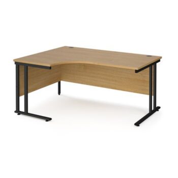 Maestro 25 left hand ergonomic desk 1600mm wide black cantilever leg frame oak top - MC16ELKO