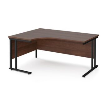 Maestro 25 left hand ergonomic desk 1600mm wide black cantilever leg frame walnut top - MC16ELKW
