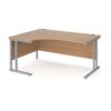 Maestro 25 left hand ergonomic desk 1600mm wide silver cantilever leg frame beech top - MC16ELSB
