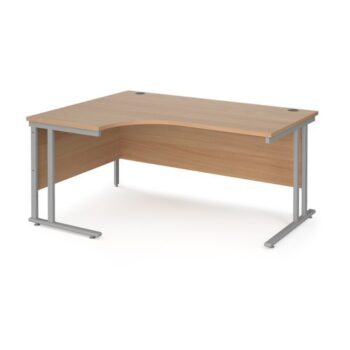 Maestro 25 left hand ergonomic desk 1600mm wide silver cantilever leg frame beech top - MC16ELSB