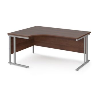 Maestro 25 left hand ergonomic desk 1600mm wide silver cantilever leg frame walnut top - MC16ELSW