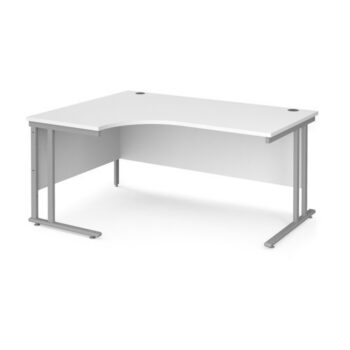 Maestro 25 left hand ergonomic desk 1600mm wide silver cantilever leg frame white top - MC16ELSWH