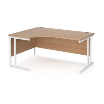 Maestro 25 left hand ergonomic desk 1600mm wide white cantilever leg frame beech top - MC16ELWHB