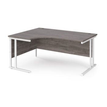 Maestro 25 left hand ergonomic desk 1600mm wide white cantilever leg frame grey oak top - MC16ELWHGO